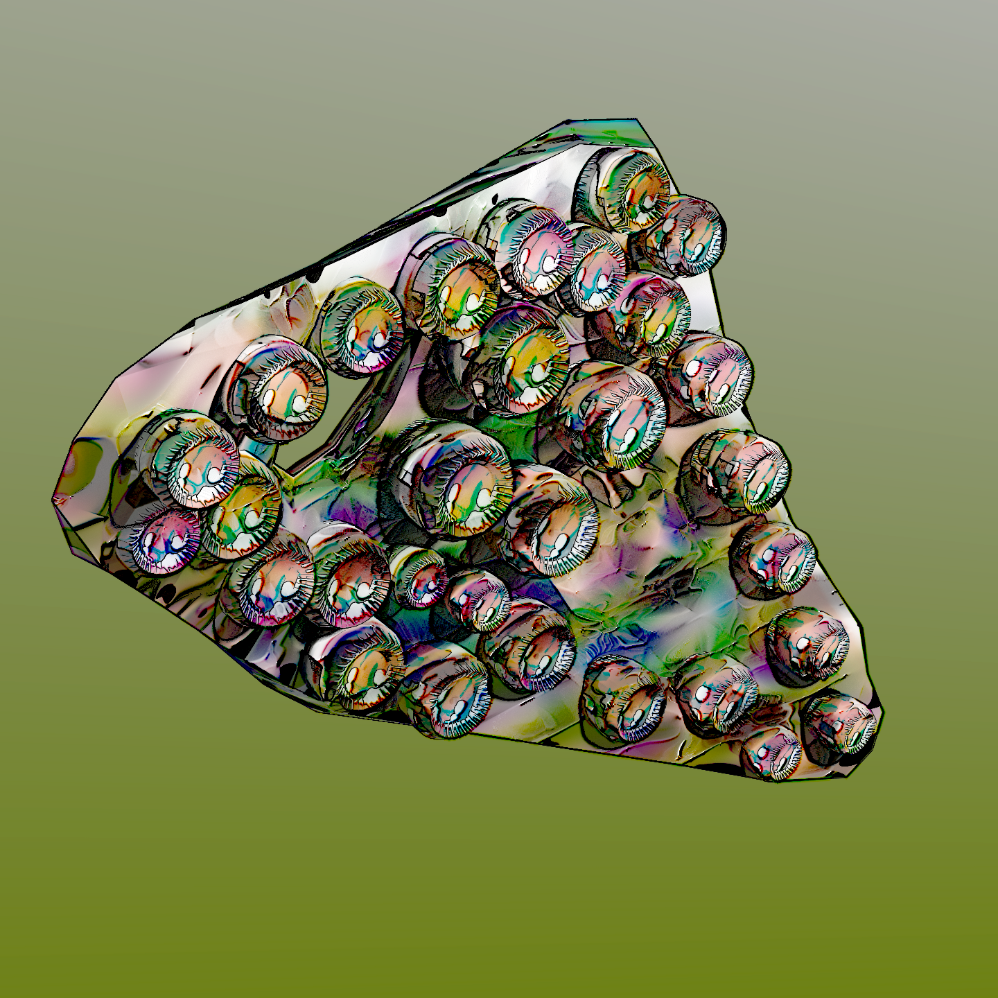 A floating pebble in front of a psychedelic gradient.