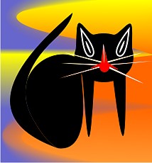 Jolly Daubs Digital Art: A black tomcat in surreal forms.