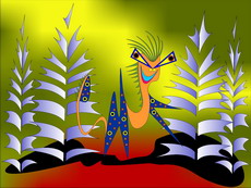 Jolly Daubs Digital Art: A personified deer with sunglasses in a surreal wood.