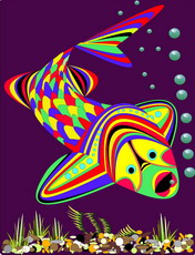 Jolly Daubs Digital Art: A fish swims over shingle.