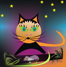 Jolly Daubs Digital Art: A cat hunts a mouse.