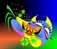 Jolly Daubs Digital Art: A nice little cat dreams on its cushion.