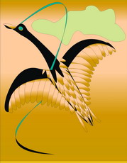 Jolly Daubs Digital Art: A golden swan in a golden sky.