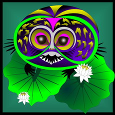 Jolly Daubs Digital Art: A thick frog in a pond.