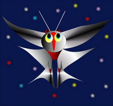 Jolly Daubs Digital Art: A surreal bird in the night sky.