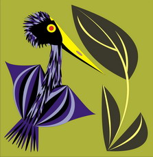 Jolly Daubs Digital Art: A surreal bird with a big yellow beak.