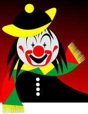 Jolly Daubs Digitalkunst: Das Bild eines Clowns, das sich auch als Briefmarke eignet.