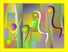 Jolly Daubs Digitalkunst: Bild mit abstrakten Mustern, die Figuren eines Schachbretts ähneln.