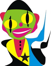 Jolly Daubs Digitalkunst. Eine der ersten Grafiken, der erste Clown, der Ur-Clown quasi.