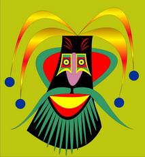 Jolly Daubs Digitalkunst: Eine Figur, die an Till Eulenspiegel angelehnt ist.