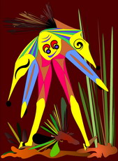 Jolly Daubs Digitalkunst: Surreale Figur nach dem Bild eines Holzsammlers.