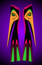 Jolly Daubs Collection: Two surreal birds with long beaks closely packed.