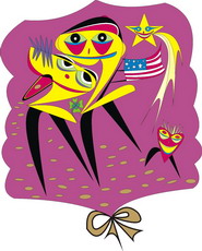 Jolly Daubs Collection: Two smiling travellers with the US-American flag.
