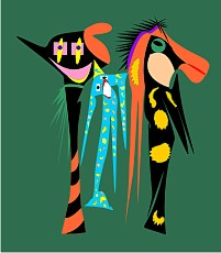 Jolly Daubs Collection: Three personified hobbyhorses.