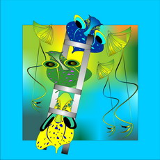 Jolly Daubs: Three humorous surreal creatures are climbing in a ladder.