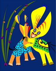 Jolly Daubs Collection: Two very friendly, smiling fantasy figures embracing and kissing.