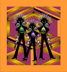 Jolly Daubs Collection: A group of extravagant prickle heads in front of a pattern wall.