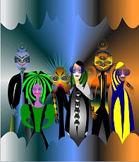 Jolly Daubs: A group of recaltritant pilgrims in a cloud landscape.