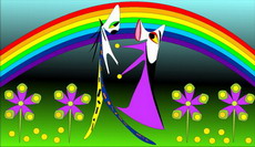 Jolly Daubs Collection: Surreal Dancers under a rainbow.