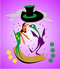 Jolly Daubs Collection: Two surreal animals are playing on a seasaw while it´s raining.