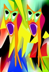 Jolly Daubs Collection: Two surreal singers with wide open mouths demonstrating a chorus.