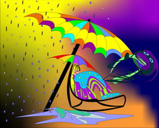 Jolly Daubs Collection: A woman under a parasol while it´s raining.