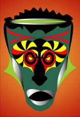 Jolly Daubs Digital Art: An extravagant mask with spiral eyes.