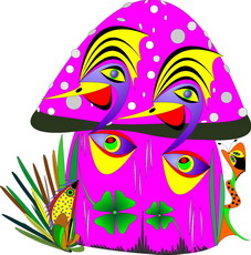 Jolly Daubs Digital Art: A pink mushroom with a birthday greeting.