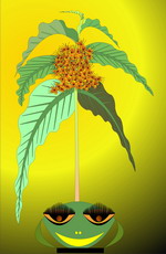 Jolly Daubs Digital Art:  A flower with a long stalk and a goblin.
