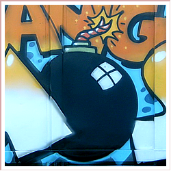 image of a graffiti of a cannonball on a train
