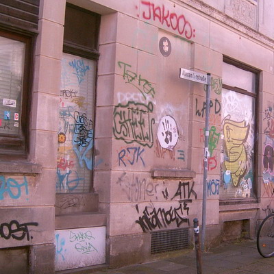 Graffiti and street art from a photo tour in Bremen including colourful sprayed tags and top-to-bottoms.