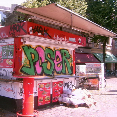 Graffiti and street art from a photo tour in Bremen including colourful sprayed tags and top-to-bottoms.