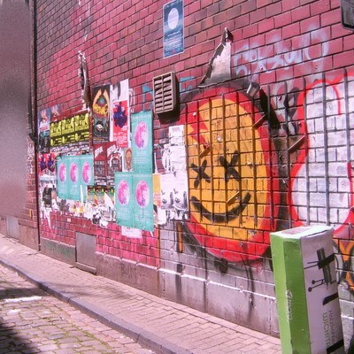 Graffiti and street art from a photo tour in Bremen including colourful sprayed tags and top-to-bottoms.