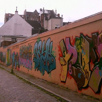 Graffiti and street art from a photo tour in Bremen including colourful sprayed tags and top-to-bottoms.