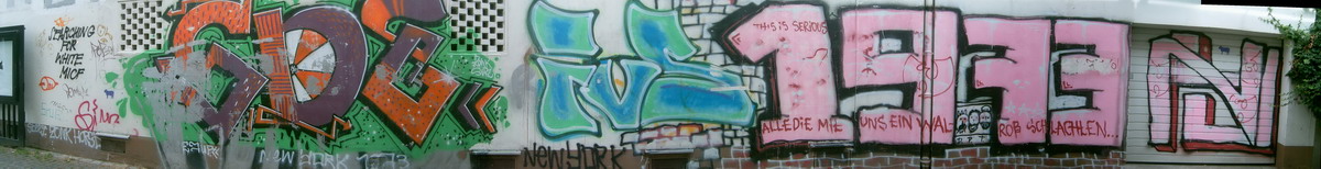 Graffiti and street art from a photo tour in Bremen including colourful sprayed tags and top-to-bottoms.