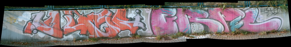 Graffiti and street art from a photo tour in Bremen including colourful sprayed tags and top-to-bottoms.