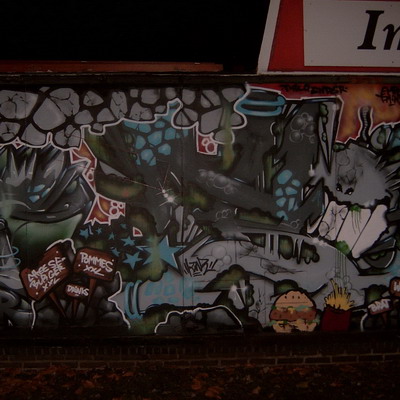 Graffiti and street art from a photo tour in Bremen including colourful sprayed tags and top-to-bottoms.