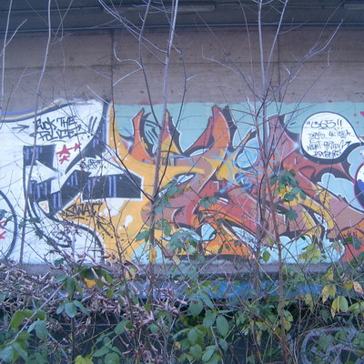 Graffiti and street art from a photo tour in Bremen including colourful sprayed tags and top-to-bottoms.