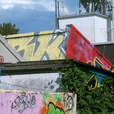 Graffiti and street art from a photo tour in Bremen including colourful sprayed tags and top-to-bottoms.