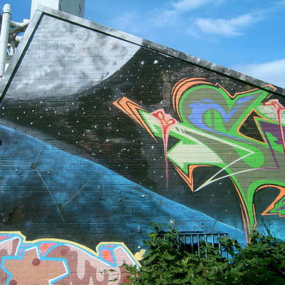Graffiti and street art from a photo tour in Bremen including colourful sprayed tags and top-to-bottoms.