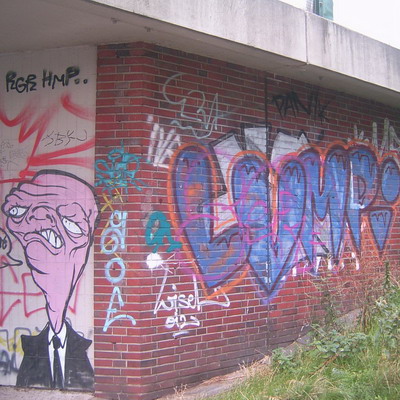 Graffiti and street art from a photo tour in Bremen including colourful sprayed tags and top-to-bottoms.