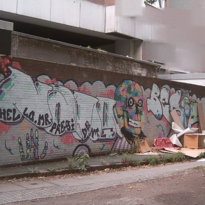 Graffiti and street art from a photo tour in Bremen including colourful sprayed tags and top-to-bottoms.