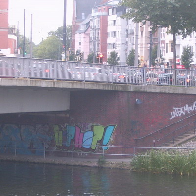 Graffiti and street art from a photo tour in Bremen including colourful sprayed tags and top-to-bottoms.