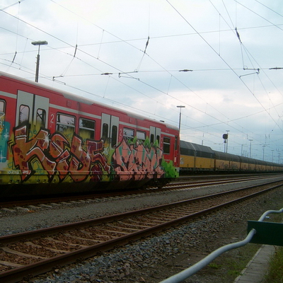 Graffiti and street art from a photo tour in Bremen including colourful sprayed tags and top-to-bottoms.