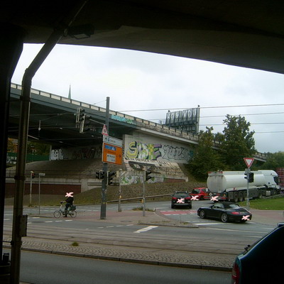 Graffiti and street art from a photo tour in Bremen including colourful sprayed tags and top-to-bottoms.
