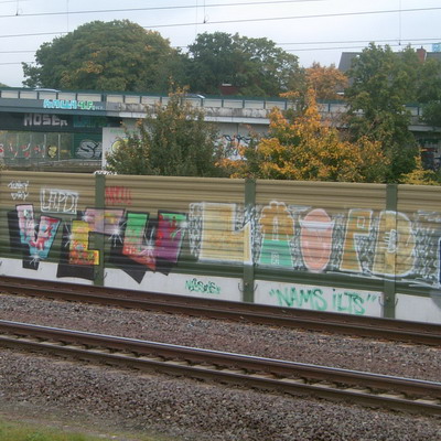 Graffiti and street art from a photo tour in Bremen including colourful sprayed tags and top-to-bottoms.