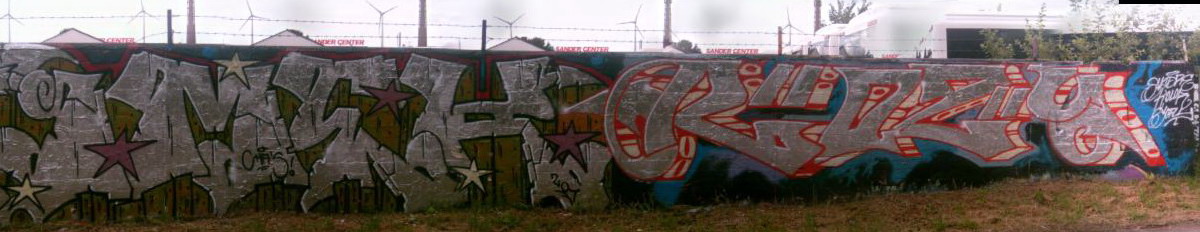 Graffiti and street art from a photo tour in Bremen including colourful sprayed tags and top-to-bottoms.