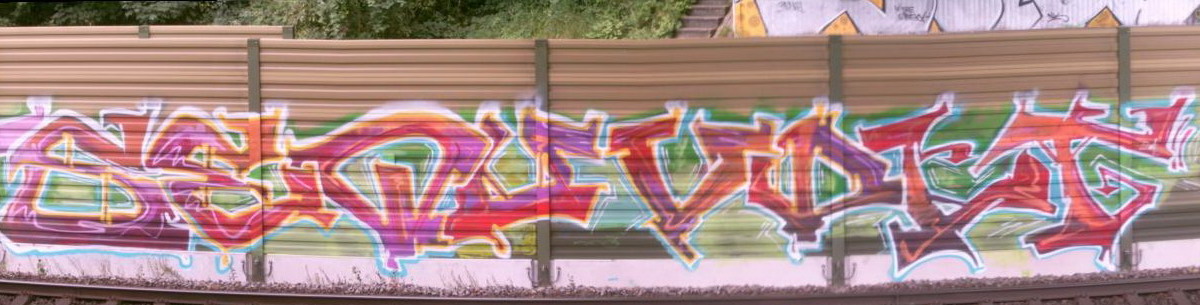 Graffiti and street art from a photo tour in Bremen including colourful sprayed tags and top-to-bottoms.