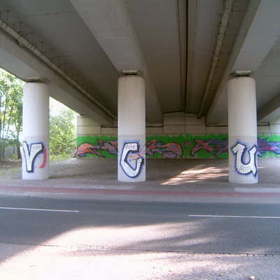 Graffiti and street art from a photo tour in Bremen including colourful sprayed tags and top-to-bottoms.