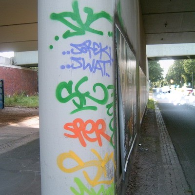 Graffiti and street art from a photo tour in Bremen including colourful sprayed tags and top-to-bottoms.